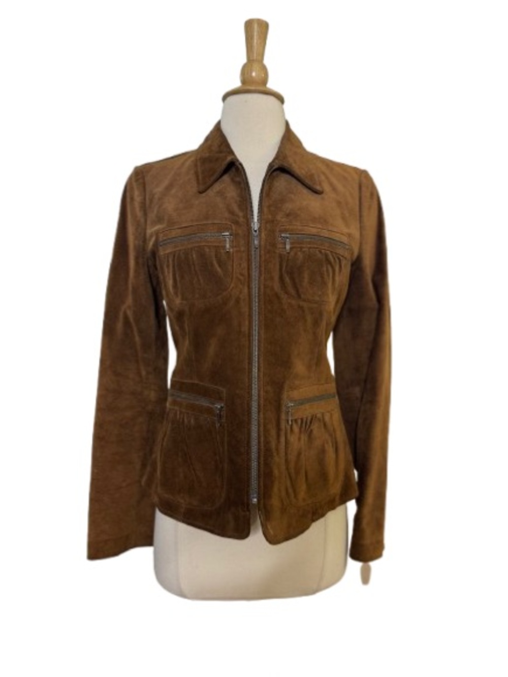 Vintage 90 Banana Republic Camel Brown Suede Leather Jacket Zip Up